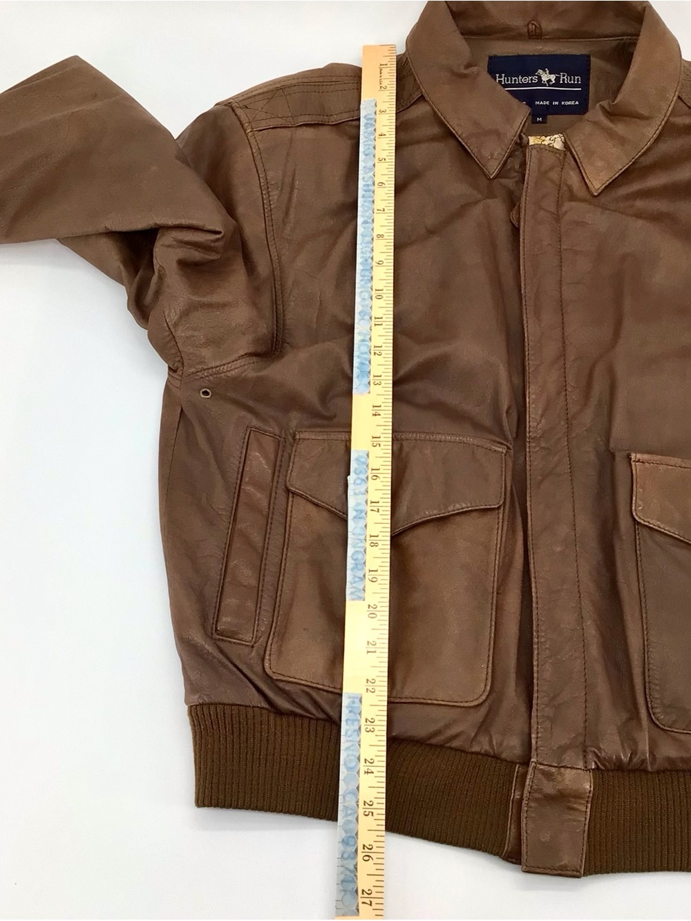 Hunters Vintage Run Bomber Jacket Mens Brown Leather Map Lining Full Zip Medium - Picture 11 of 16